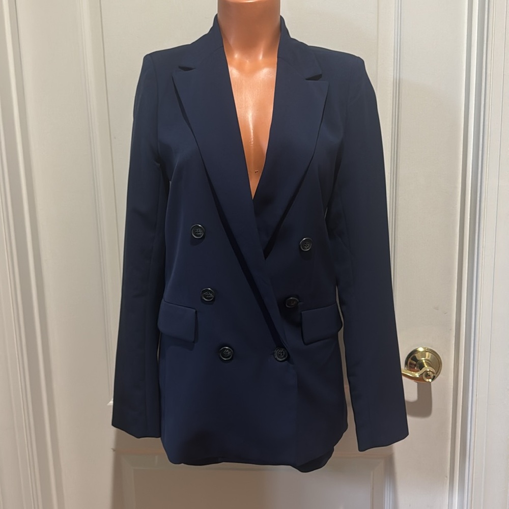 FOREVER 21 Navy Blue 2p Suit Double Breasted Blazer High Waist Shorts S Small - Picture 5 of 13